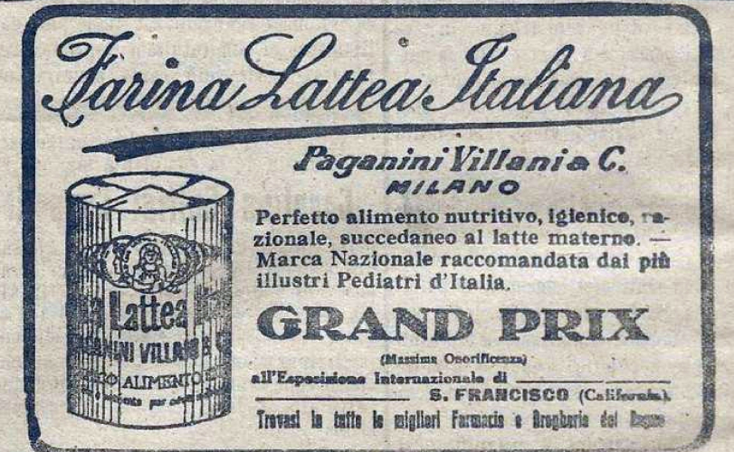 Pubblicità Farina Lattea Italiana, “Gazzetta di Parma”, 12 giugno 1918.