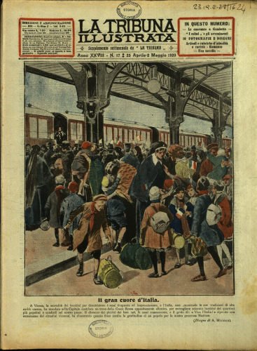 L’arrivo a Vienna di un treno allestito dalla Croce rossa per condurre in Italia 600 bambini («La tribuna illustrata», 25 aprile – 2 maggio 1920)