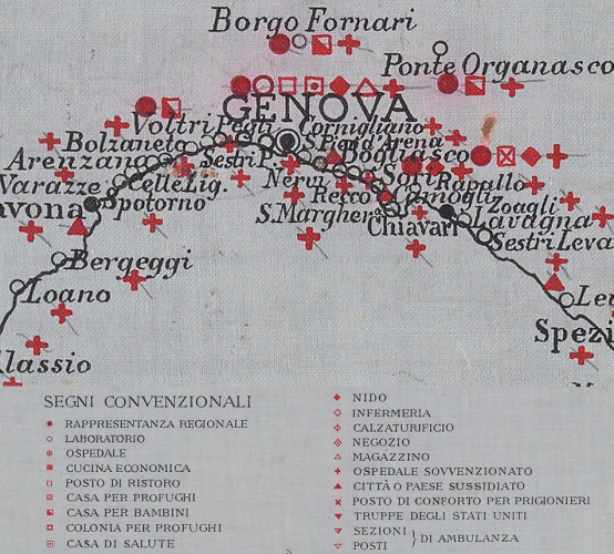 Mappa sedi Croce Rossa americana in Liguria (Archivio Ligure della scrittura popolare)